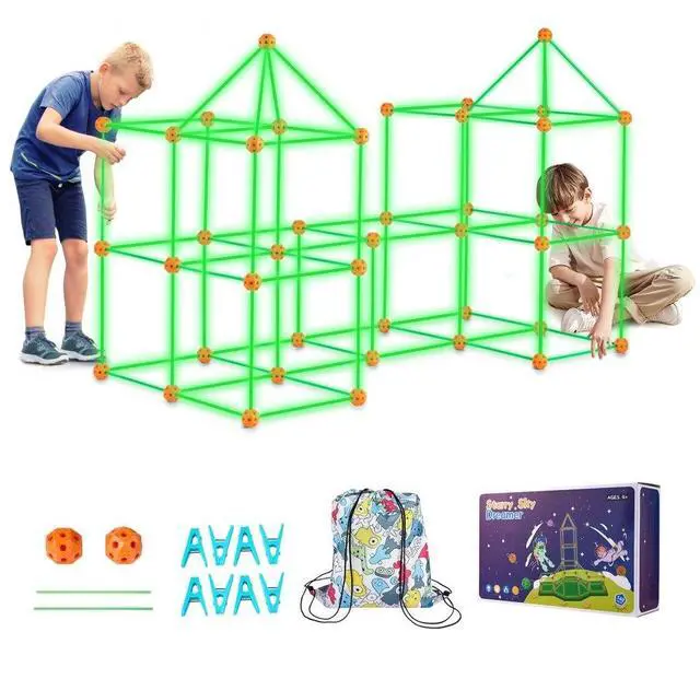 Main image of VEVOR Glow In The Dark! Christmas Gift! Tent Fort Building Kit for Kid Glow In The Dark STEM Construction Toy 140P