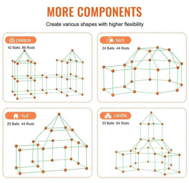 Alt view image 5 of 7 - VEVOR Glow In The Dark! Christmas Gift! Tent Fort Building Kit for Kid Glow In The Dark STEM Construction Toy 140P