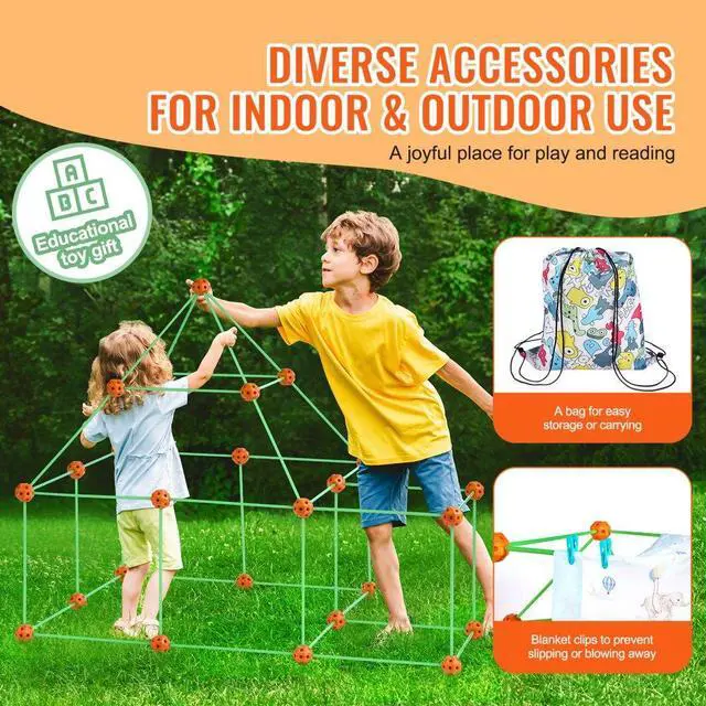 Alt view image 6 of 7 - VEVOR Glow In The Dark! Christmas Gift! Tent Fort Building Kit for Kids Glow In The Dark STEM Construction Toy 85P