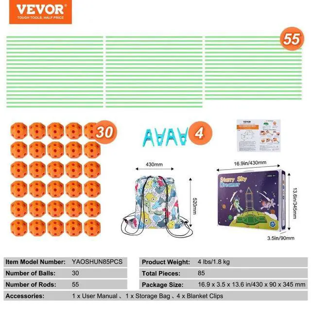 Alt view image 7 of 7 - VEVOR Glow In The Dark! Christmas Gift! Tent Fort Building Kit for Kids Glow In The Dark STEM Construction Toy 85P