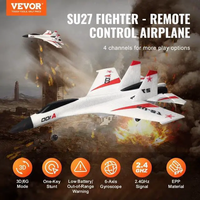 Alt view image 2 of 7 - VEVOR RC Airplane Fighter EPP Foam RC Plane Toy 2.4GHz Remote Control 3D/6G Mode