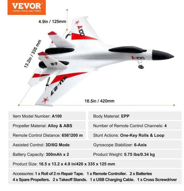 Alt view image 7 of 7 - VEVOR RC Airplane Fighter EPP Foam RC Plane Toy 2.4GHz Remote Control 3D/6G Mode