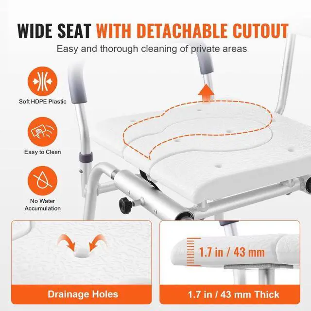 Alt view image 3 of 7 - VEVOR Sliding Tub Transfer Bench Shower Chair & Cut-Out Seat Reversible Backrest