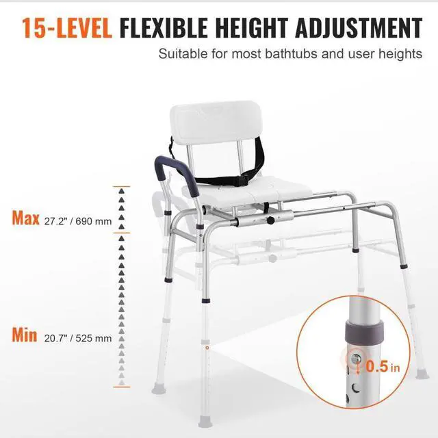 Alt view image 5 of 7 - VEVOR Sliding Tub Transfer Bench Shower Chair & Cut-Out Seat Reversible Backrest
