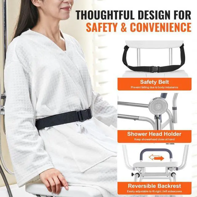 Alt view image 6 of 7 - VEVOR Sliding Tub Transfer Bench Shower Chair & Cut-Out Seat Reversible Backrest