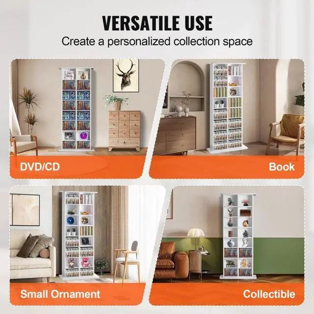 Alt view image 6 of 14 - VEVOR Media Storage Cabinet, 8-Layer DVD Shelf Holds 464 CDs, Adjustable CD Shelves 16 Compartments, Protects & Organizes Music, Movie, Video Games or Memorabilia Collections, White