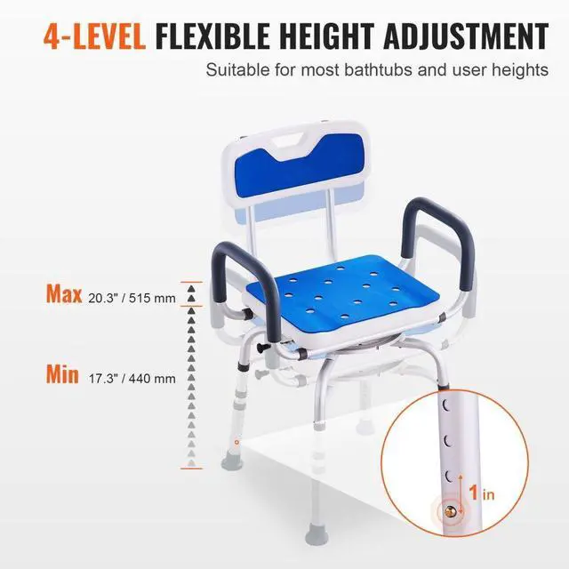 Alt view image 3 of 7 - VEVOR Shower Chair 360° Swivel Tub Shower Seat with Armrests & Backrest 400lbs