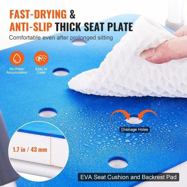Alt view image 5 of 7 - VEVOR Shower Chair 360° Swivel Tub Shower Seat with Armrests & Backrest 400lbs