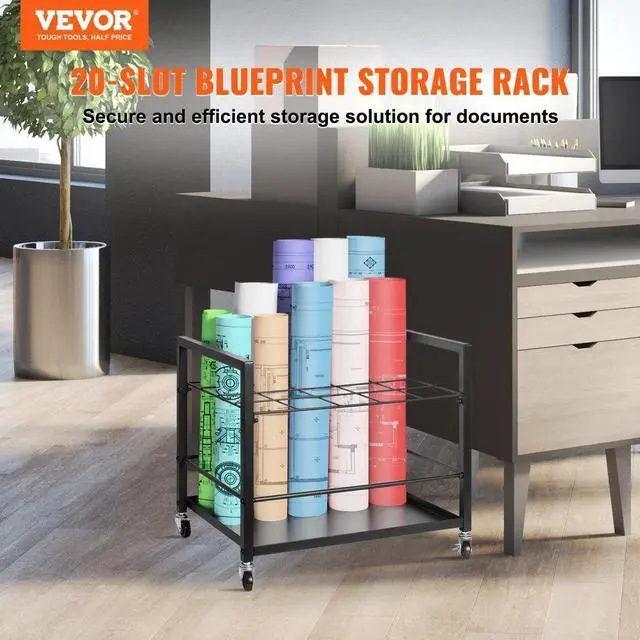 Alt view image 2 of 7 - VEVOR  Blueprint Storage Rack 20 Slots Mobile Roll File Holder for Architectural, Blue Print Storage Organizer - Mobile Roll File Cart, Construction Plan Holders, Blueprint Cabinet with Wheels, Roll