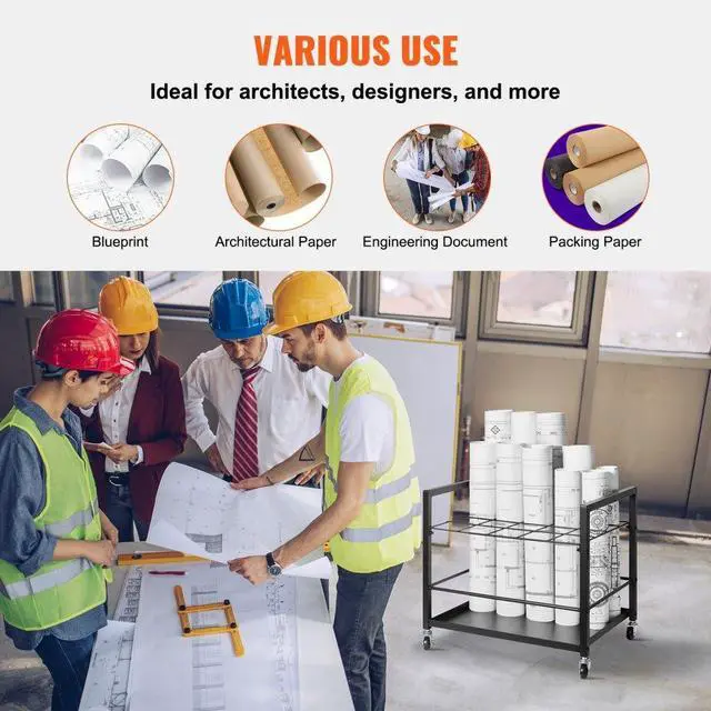 Alt view image 6 of 7 - VEVOR  Blueprint Storage Rack 20 Slots Mobile Roll File Holder for Architectural, Blue Print Storage Organizer - Mobile Roll File Cart, Construction Plan Holders, Blueprint Cabinet with Wheels, Roll