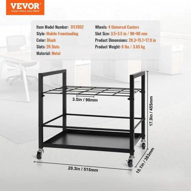 Alt view image 7 of 7 - VEVOR  Blueprint Storage Rack 20 Slots Mobile Roll File Holder for Architectural, Blue Print Storage Organizer - Mobile Roll File Cart, Construction Plan Holders, Blueprint Cabinet with Wheels, Roll