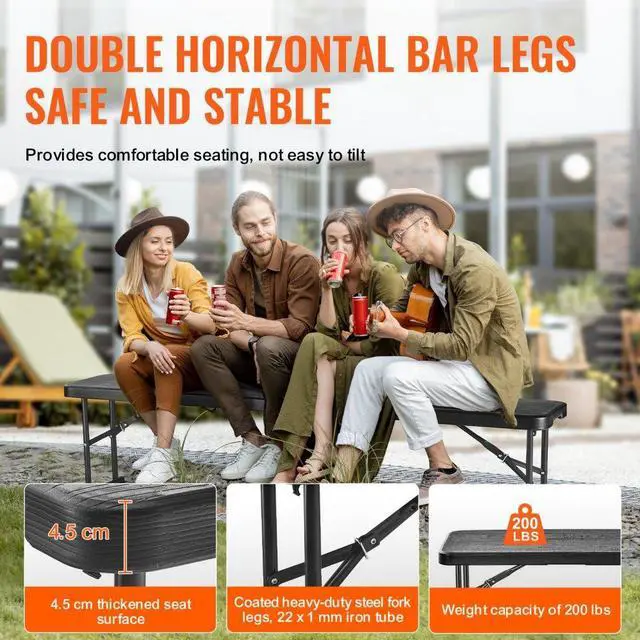 Alt view image 4 of 7 - VEVOR 6FT Plastic Folding Bench Portable Outdoor Bench for Picnic Camping Garden