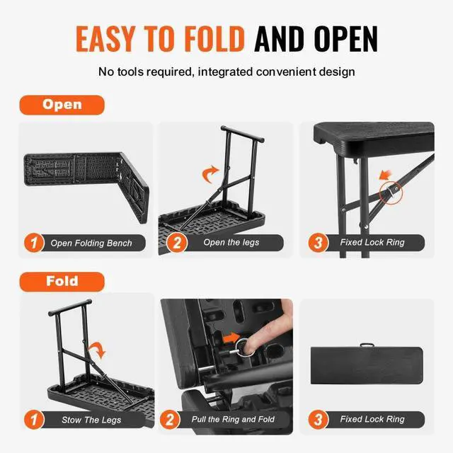 Alt view image 5 of 7 - VEVOR 6FT Plastic Folding Bench Portable Outdoor Bench for Picnic Camping Garden