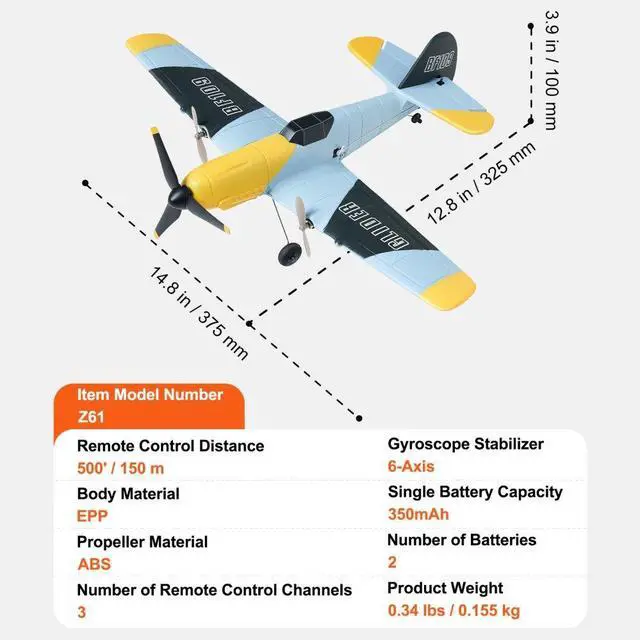 Alt view image 7 of 7 - VEVOR RC Airplane WWII Fighter EPP Foam RC Plane Toy with 2.4 GHz Remote Control