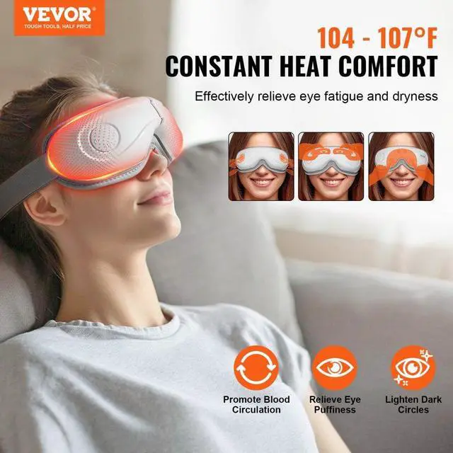 Alt view image 2 of 8 - VEVOR Eye Massager with Heat & Remote Eye Care Device 5 Modes Bluetooth Music