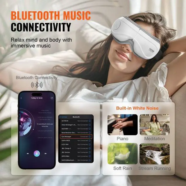 Alt view image 4 of 8 - VEVOR Eye Massager with Heat & Remote Eye Care Device 5 Modes Bluetooth Music