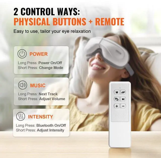 Alt view image 5 of 8 - VEVOR Eye Massager with Heat & Remote Eye Care Device 5 Modes Bluetooth Music