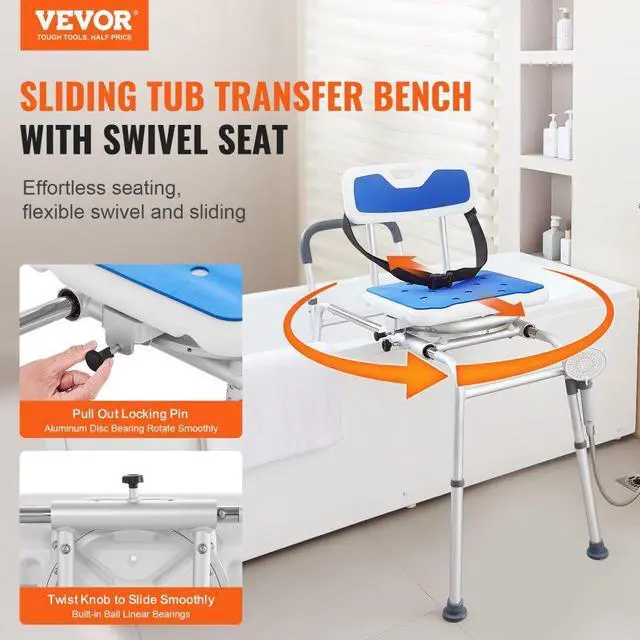 Alt view image 2 of 7 - VEVOR Sliding Tub Transfer Bench Shower Chair with 360 Degree Swivel Seat 400LBS