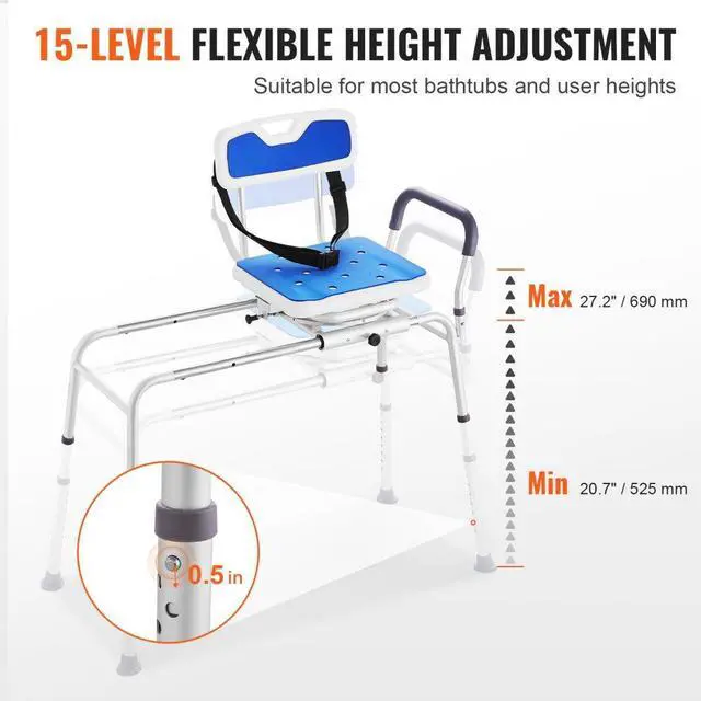 Alt view image 3 of 7 - VEVOR Sliding Tub Transfer Bench Shower Chair with 360 Degree Swivel Seat 400LBS