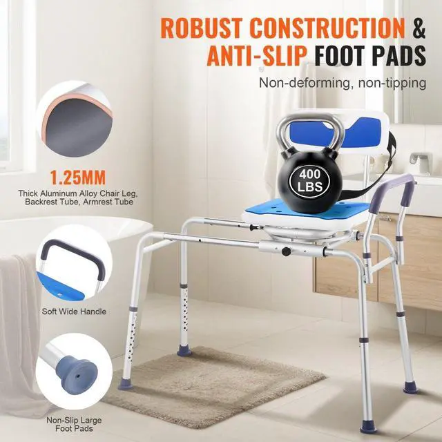 Alt view image 4 of 7 - VEVOR Sliding Tub Transfer Bench Shower Chair with 360 Degree Swivel Seat 400LBS