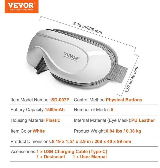 Alt view image 7 of 7 - VEVOR  Heated Eye Massager Eye Care Device 5 Modes Bluetooth Music 180° Foldable