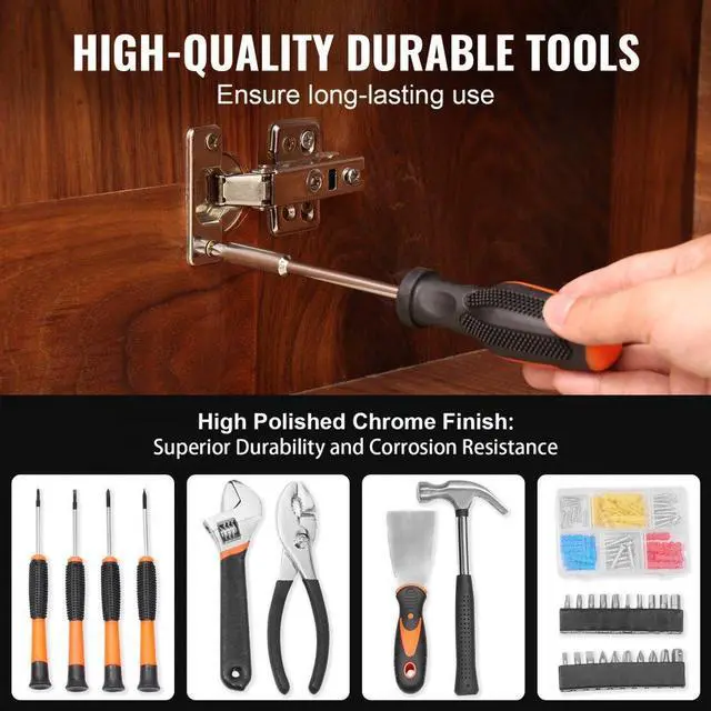 Alt view image 4 of 7 - VEVOR Tool Kit 96 Piece Household Hand Tool Set Cordless Screwdriver Tool Case