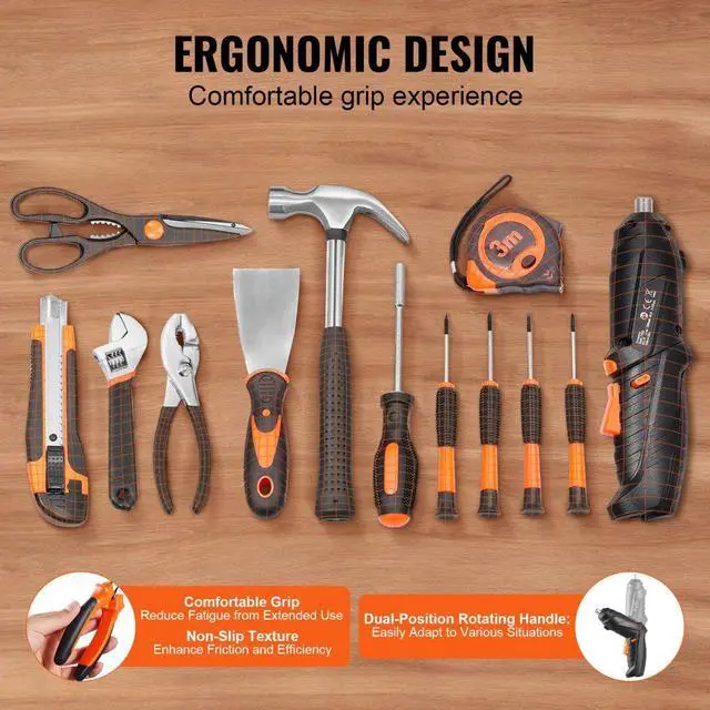 Alt view image 5 of 7 - VEVOR Tool Kit 96 Piece Household Hand Tool Set Cordless Screwdriver Tool Case