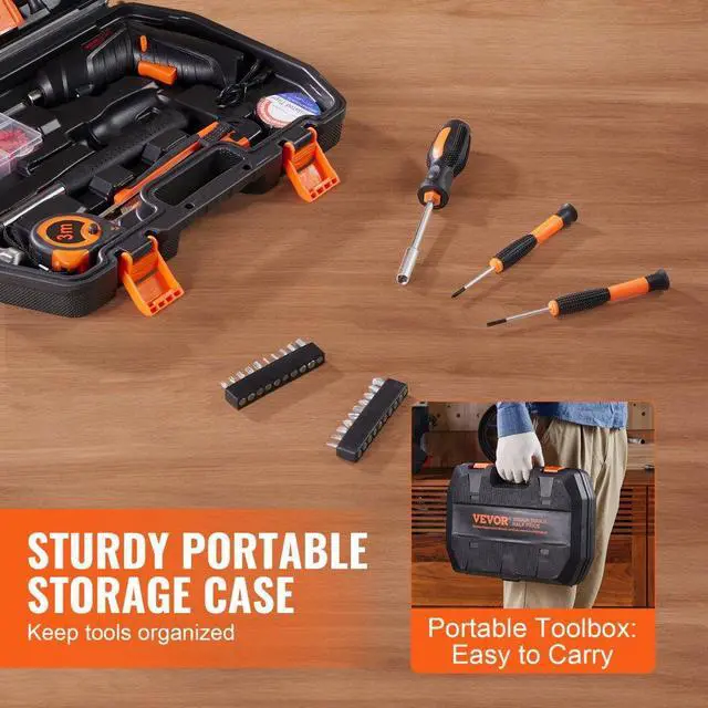 Alt view image 6 of 7 - VEVOR Tool Kit 96 Piece Household Hand Tool Set Cordless Screwdriver Tool Case