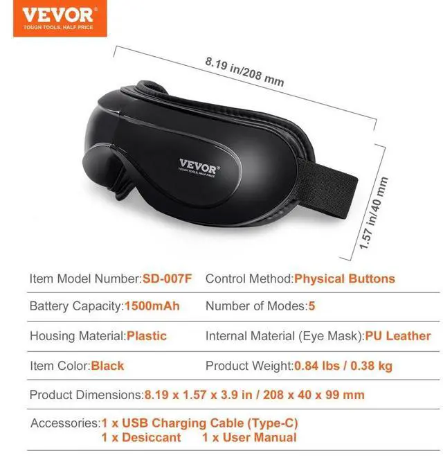 Alt view image 7 of 7 - VEVOR  Heated Eye Massager Eye Care Device 5 Modes Bluetooth Music 180° Foldable
