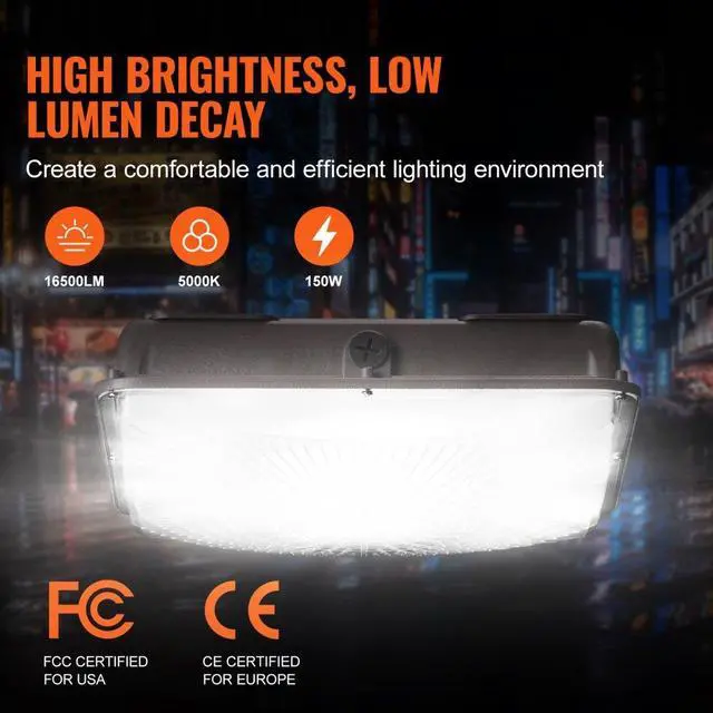 Alt view image 3 of 7 - VEVOR LED Canopy Light 150W 16500LM 5000K Daylight Outdoor Canopy Lighting IP65