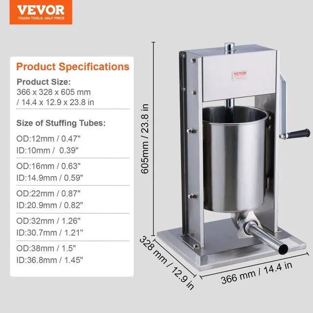 Alt view image 7 of 7 - VEVOR Manual Sausage Stuffer 10 L Vertical Sausage Machine 304 Stainless Steel