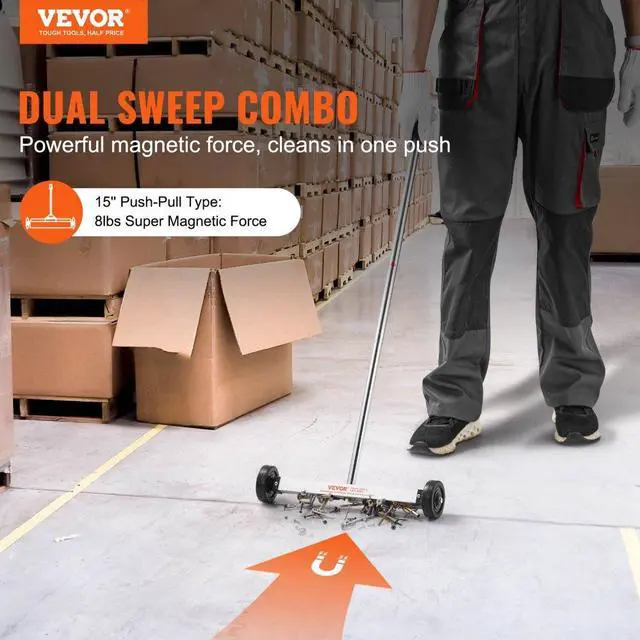 Alt view image 2 of 7 - VEVOR Magnetic Sweeper with Wheels 15inch Mini 8 lbs Capacity Adjustable Handle