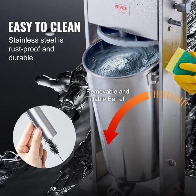 Alt view image 6 of 7 - VEVOR Manual Sausage Stuffer 15 L Vertical Sausage Machine 304 Stainless Steel