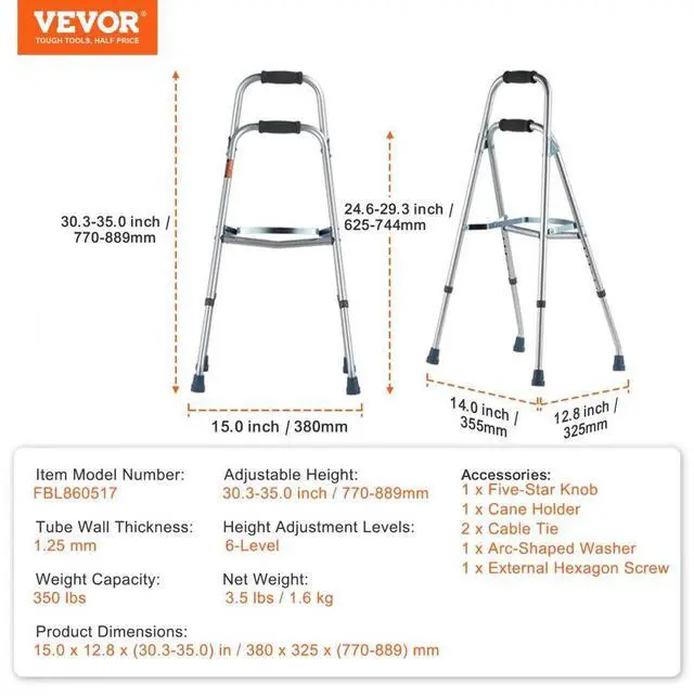 Alt view image 7 of 7 - VEVOR Folding Hemi Walker One Arm Mobility Walker for Senior & Adjustable Height