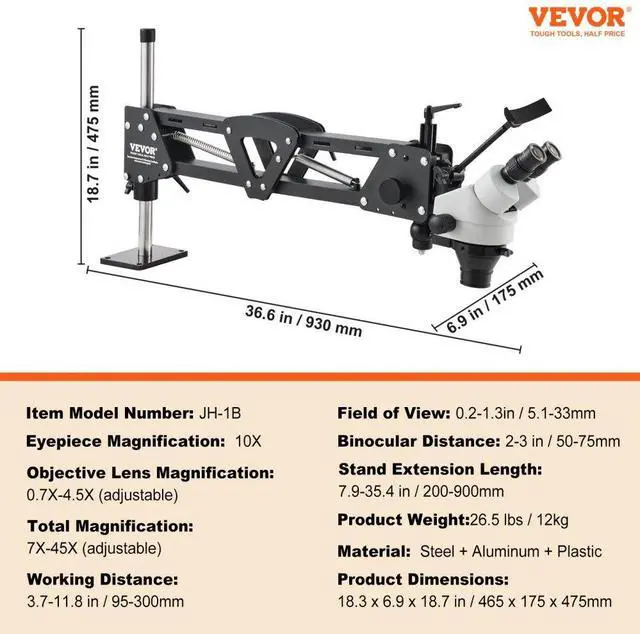 Alt view image 7 of 7 - VEVOR  Multi-Directional Microscope Spring Bracket Ball Vise Ring Light 7X-45X