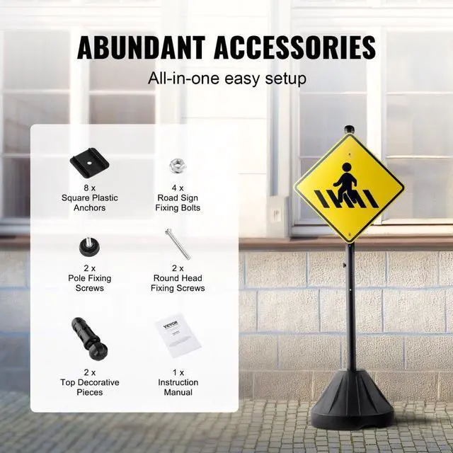 Alt view image 5 of 14 - VEVOR Portable Sign Post, 5 ft Cast Iron Sign Post Holder with Hard Plastic Base & Wheels, Movable Parking Sign Stand for No Parking Street Signs, Handicap Parking Sign, with Base, Bolts Nuts, Black