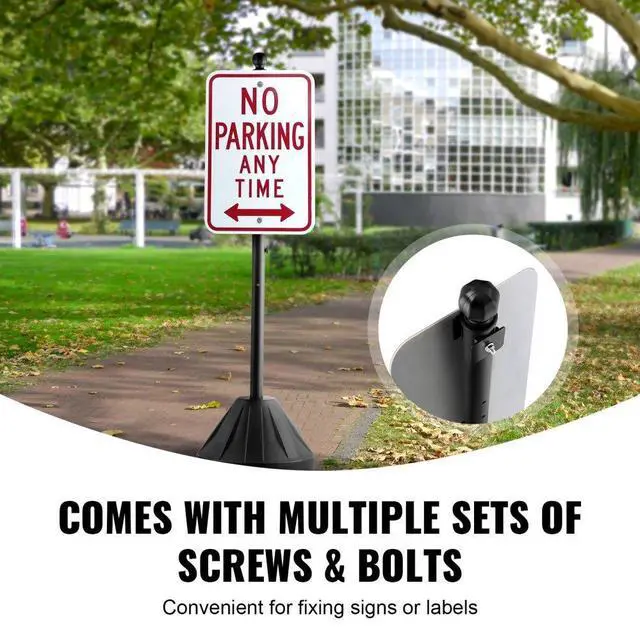 Alt view image 4 of 14 - VEVOR Portable Sign Post, 5 ft Cast Iron Sign Post Holder with Hard Plastic Base & Wheels, Movable Parking Sign Stand for No Parking Street Signs, Handicap Parking Sign, with Base, Bolts Nuts, Black