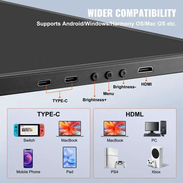 Alt view image 4 of 8 - VEVOR Portable Laptop Screen Extender, 14" FHD 1080P IPS Dual Extended Monitor for 13"-17" Laptop, Swivel Portable Monitor USB-C/USB-A/Mini HDMI Port, Compatible with Mac/Wins/Android/Switch/PS5