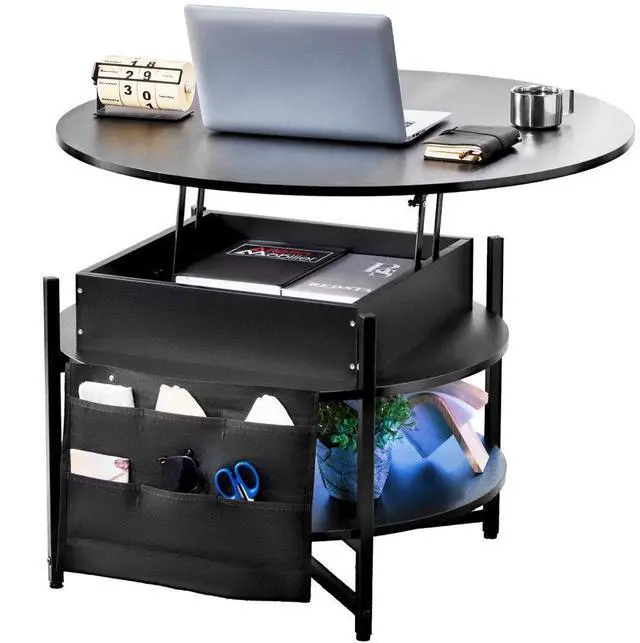 Main image of VEVOR  Lift Top Coffee Table 35.3" Round Coffee Table with Storage Drawers, Hidden Compartments and Open Shelf for Living Room, Home, Office, Black