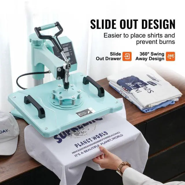 Alt view image 3 of 7 - VEVOR Heat Press Machine 12x15 in 2 in 1 Heat Transfer Machine for T-Shirts Hats