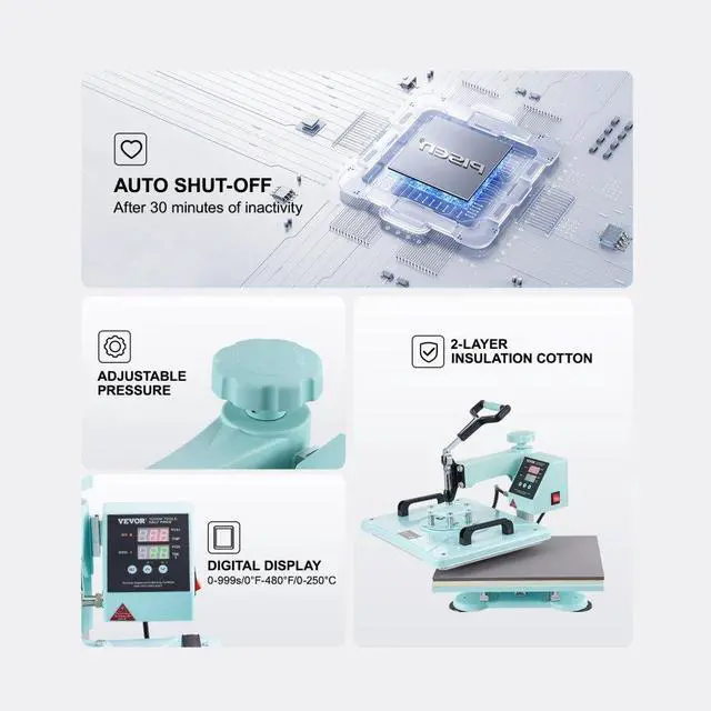 Alt view image 6 of 7 - VEVOR Heat Press Machine 12x15 in 2 in 1 Heat Transfer Machine for T-Shirts Hats