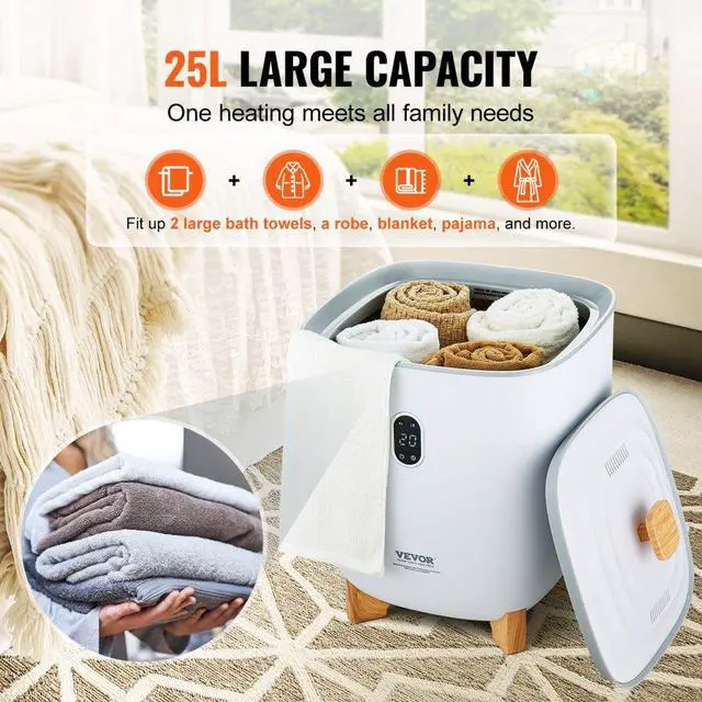 Alt view image 4 of 7 - VEVOR Towel Warmer 25L, Towel Warmer Bucket with 2 Heating Modes, 20/40/60/90 Min Auto Shut Off, Bottom Heating Columns, LED Screen, Large Towel Warmer for Bathroom, Spa, Bathrobe, Blanket & Pajama