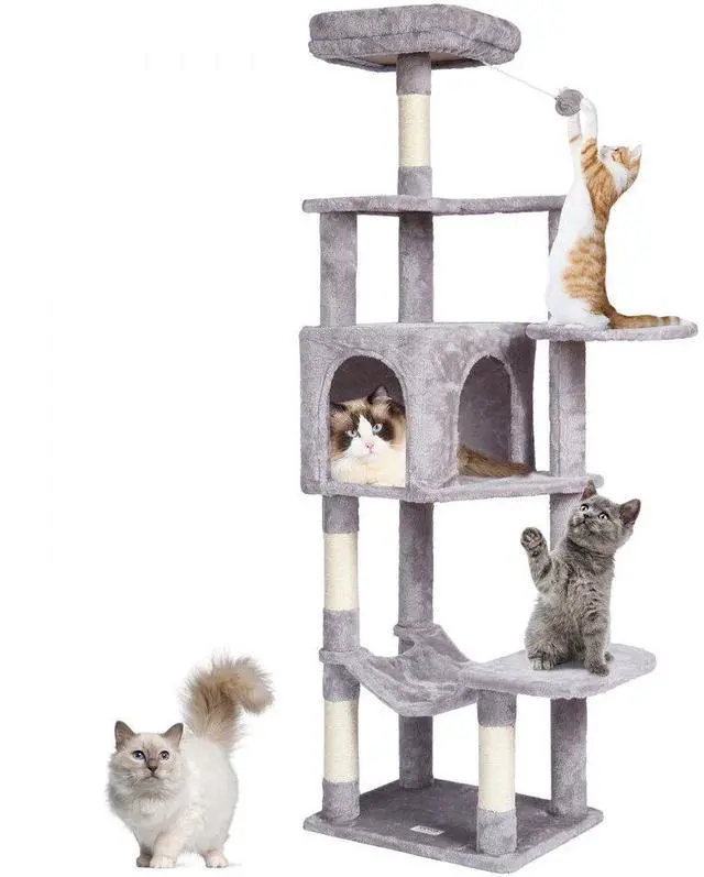 Main image of VEVOR Cat Tree 60.6" Cat Tower with Cat Condo Sisal Scratching Post Light Grey