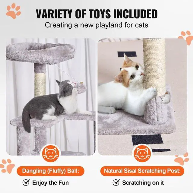 Alt view image 4 of 7 - VEVOR Cat Tree 60.6" Cat Tower with Cat Condo Sisal Scratching Post Light Grey