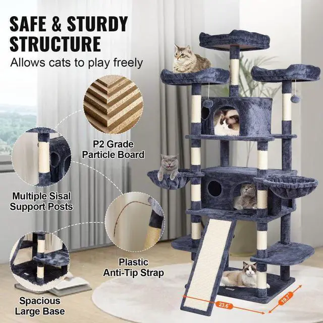 Alt view image 6 of 7 - VEVOR Cat Tree 68.5" Cat Tower for Indoor Cats with Cat Condos Scratching Post