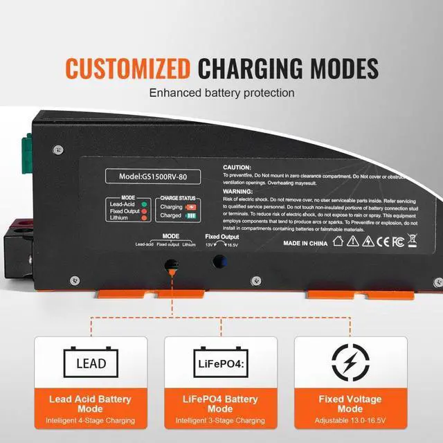 Alt view image 3 of 7 - VEVOR RV Converter 80 Amp 110V AC to 12V DC RV Power Converter Battery Charger
