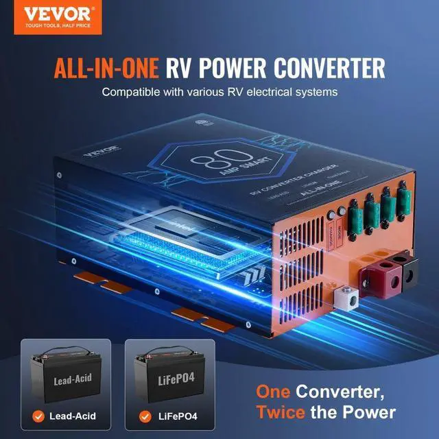 Alt view image 2 of 7 - VEVOR RV Converter 80 Amp 110V AC to 12V DC RV Power Converter Battery Charger