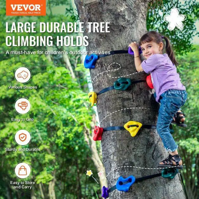 Alt view image 2 of 7 - VEVOR Ninja Tree Climbing Kit 12 Tree Climbing Holds 6 Ratchet Straps Outdoor