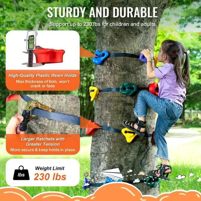 Alt view image 5 of 7 - VEVOR Ninja Tree Climbing Kit 12 Tree Climbing Holds 6 Ratchet Straps Outdoor