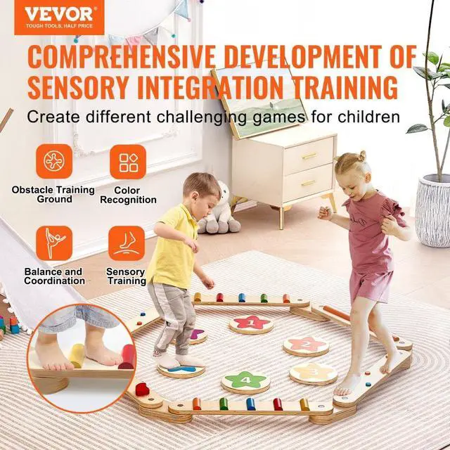 Alt view image 2 of 7 - VEVOR Kids Balance Beam Stepping Stones Gym Obstacle Children Balance Board 6PCS